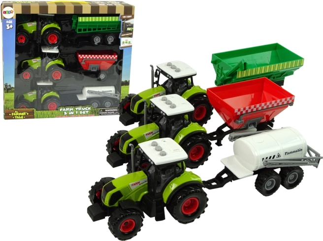 Set de tres tractores con remolques y pulverizador: maquinaria agrícola para niños
