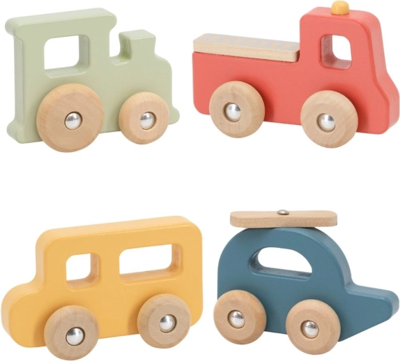 Viga PolarB set de vehículos de madera de colores, 4 uds.