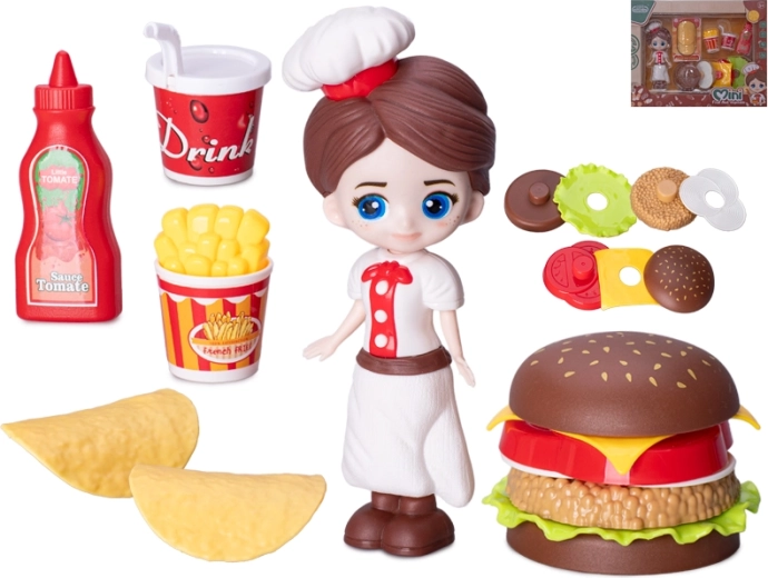 Muñeca cocinera de 15 cm con accesorios