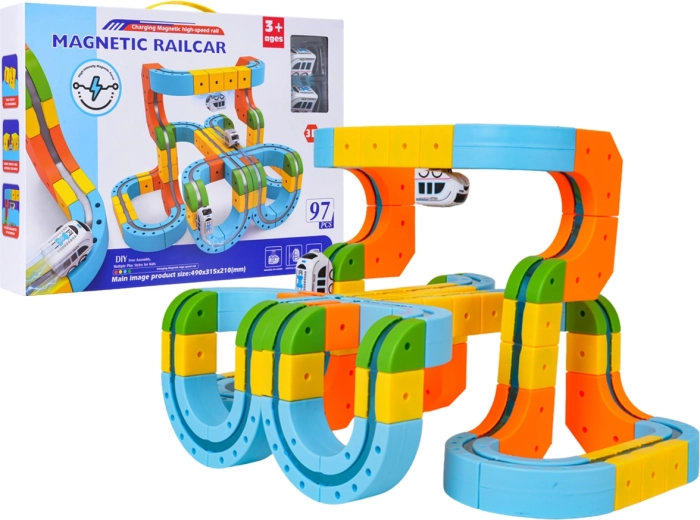 Pista magnética de coches de colores, 97 piezas