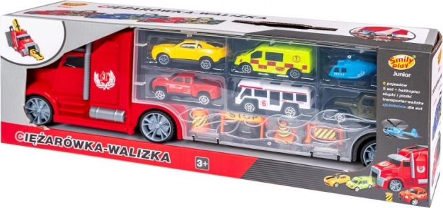 Juego de coches: camión de transporte con maletín