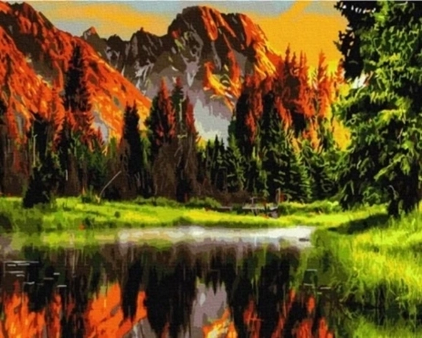 Norimpex pintura por números Montañas junto al estanque en otoño 40 × 50 cm
