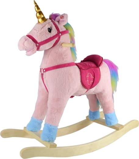 Caballo balancín rosa Sparkys con sonidos y boca móvil
