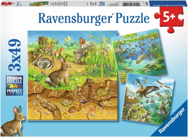 Puzzle Animalitos en sus hogares 3x49 piezas