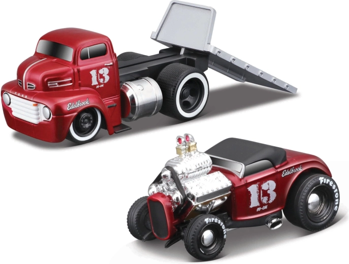Maisto Muscle Transports 1950 Ford COE Flatbed con Ford Roadster 1:64