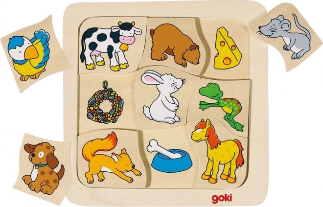 GOKI puzzle de madera ¿Quién come qué? 9 piezas