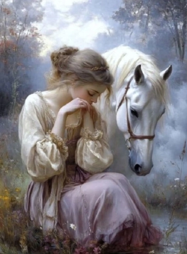 Pintura por números – chica con caballo 40 × 50 cm