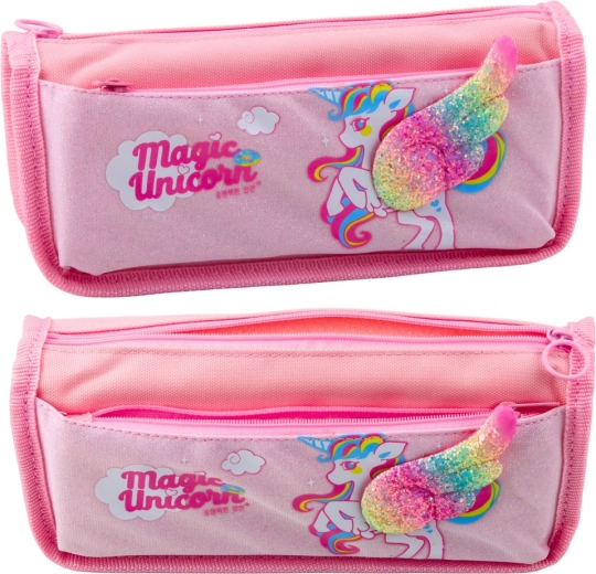 Estuche escolar Unicornio con ala de purpurina 3D rosa
