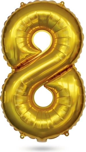 Globo de cumpleaños de lámina con forma del número 8, dorado, 84 cm