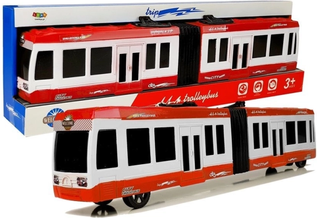 Autobús articulado con sistema de inercia rojo