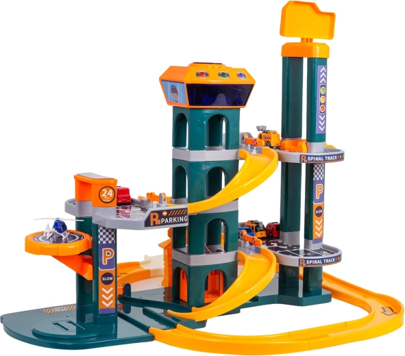 Aparcamiento de dos niveles y pista en espiral