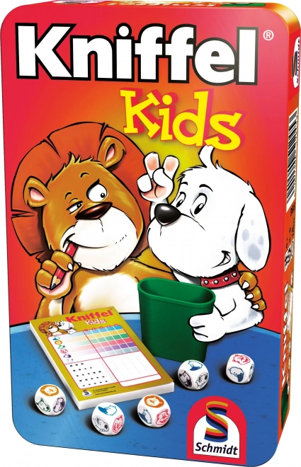 Juego de dados infantil KNiffel Kids en caja metálica