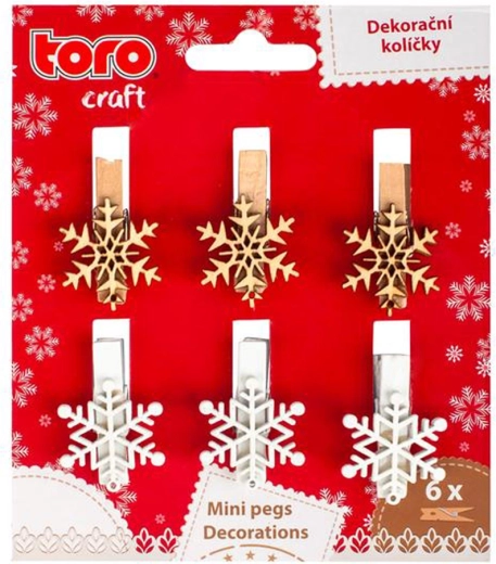 Pinzas de madera Copo de nieve 3,5 cm – set de 6 uds.