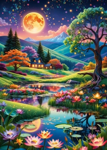 Puzle Paisaje nocturno con luna llena de 500 piezas