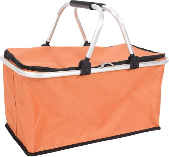 Cesta de compra plegable 46 × 27 × 23 cm, aluminio y poliéster, naranja
