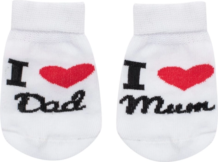 Calcetines infantiles de algodón New Baby I Love Mum and Dad blancos 0–3 meses