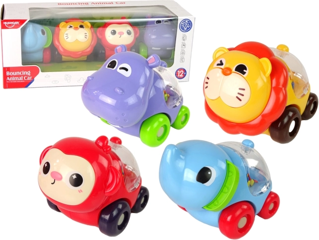 Set de cochecitos animales de colores con bolitas