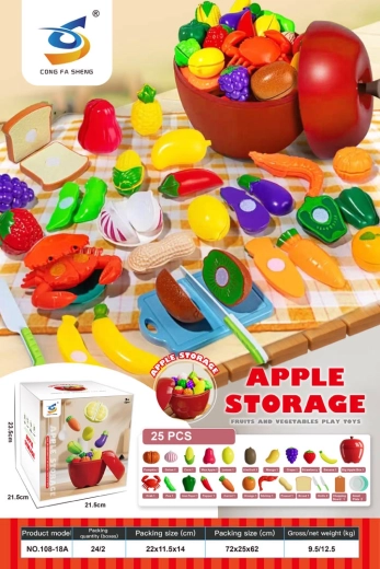 Set de frutas y verduras para cortar en una manzana