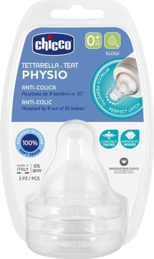 Tetina Chicco para biberón Physio, flujo lento 0m+, 2 uds