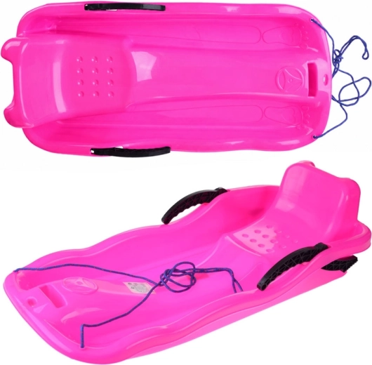 Deslizador de plástico para nieve con cuerda y frenos, rosa – Rosa
