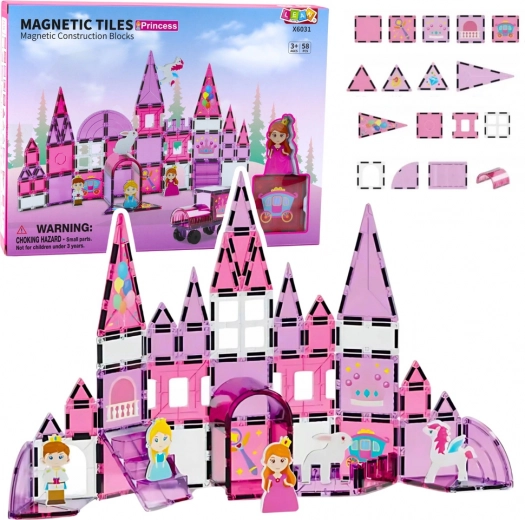 Juego de construcción magnético para niñas con ventanitas, rosa, 58 piezas
