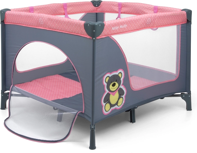 Cuna de viaje y parque infantil Milly Mally Fun Pink Bear