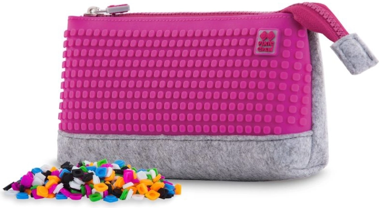 Pixie Crew estuche grande gris con panel fucsia