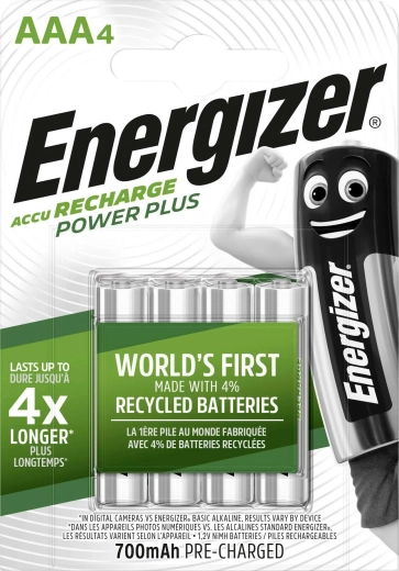 Baterías recargables Energizer Power Plus AAA 700 mAh, 4 uds.
