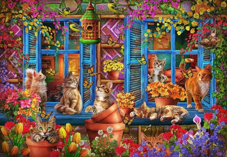 Puzzle de gatos en el alféizar 1000 piezas BLUEBIRD