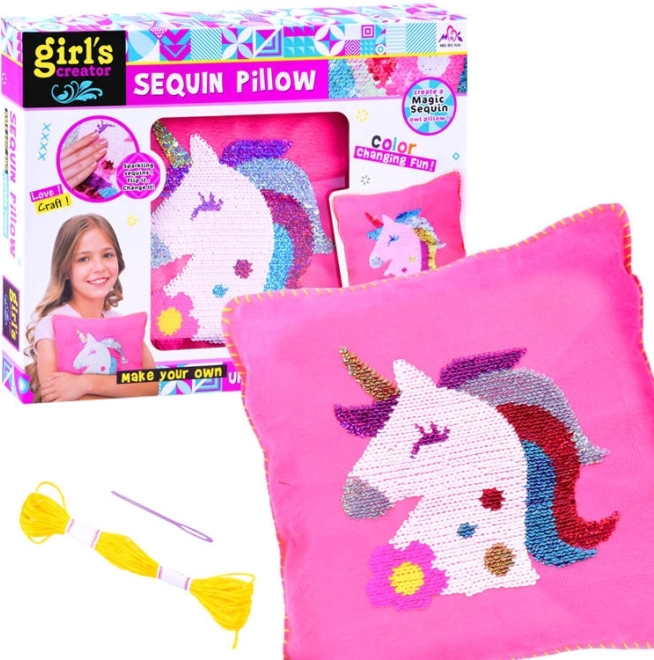Kit creativo para hacer un cojín con unicornio y lentejuelas