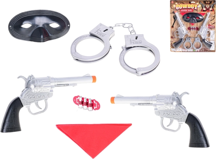 Set vaquero de pistolas con esposas y máscara – 2 piezas