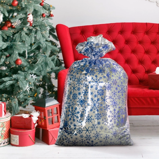 Bolsa de regalo navideña extragrande con copos de nieve de 78 × 120 cm