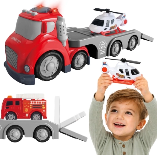 Woopie City Truck camión de bomberos de rescate con helicóptero y efectos de sonido