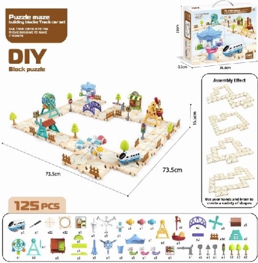 Puzzle de ciudad de bloques con tiovivo y autobús (125 piezas)