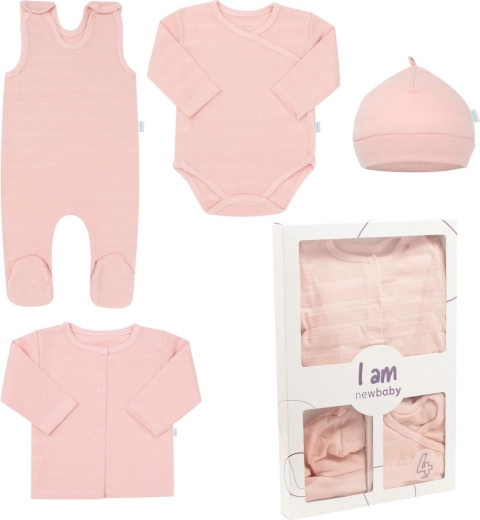 Set para recién nacido de 4 piezas NEW BABY I AM, rosa, talla 56 (0–3 m)