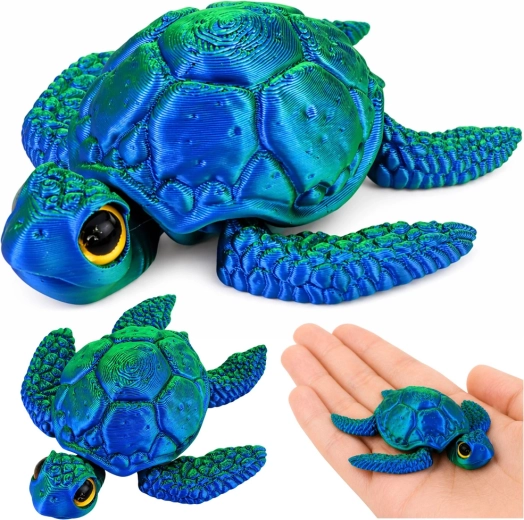 Figura de tortuga marina 3D con aletas y cabeza móviles, azul verdosa 8 cm