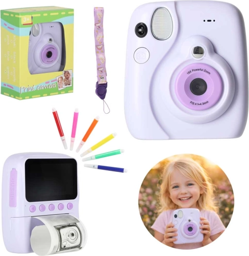 Cámara instantánea infantil con impresión 16×, morada, con kit de accesorios
