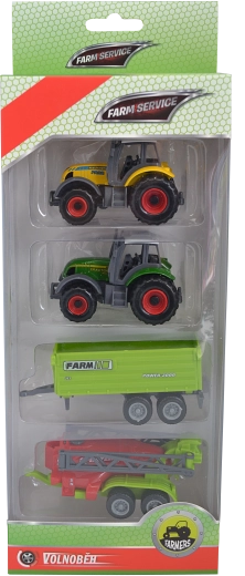 Farm service – set de maquinaria agrícola 1:64 (2 tractores, remolque y pulverizador)