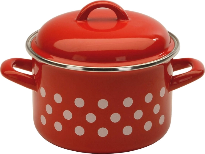 Olla esmaltada con tapa Puntík 14 cm, 1,5 l, roja