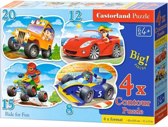 Puzle 4 en 1 Ride for Fun – medios de transporte 8, 12, 15 y 20 piezas