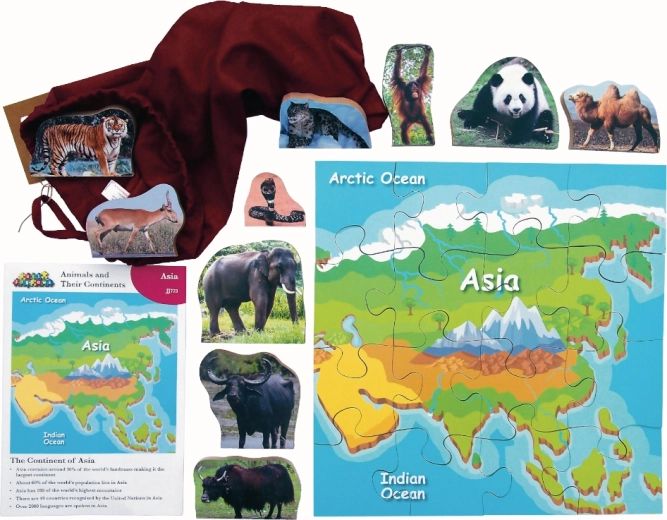 Puzle de madera Asia y sus animales (16 piezas)
