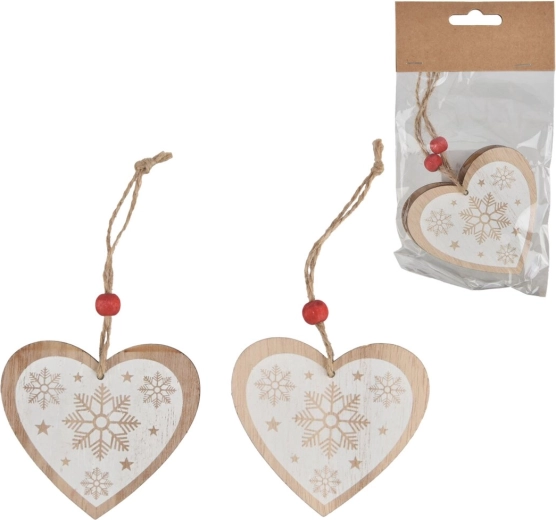 Corazón colgante de madera blanco (2 uds.)