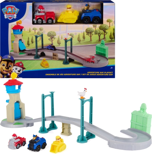Set de juego Spin Master PAW Patrol Adventure Bay con puente, 3 vehículos y figura de Chickaletta