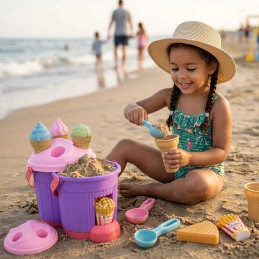 Juego creativo en la playa y el arenero