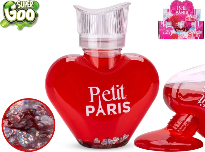 Super Goo slime Petit Paris con purpurina en botellita con forma de corazón 300 g (12 uds.)