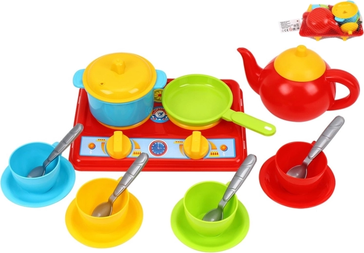 Cocinita infantil con hornillo y vajilla, set de 17 piezas en red