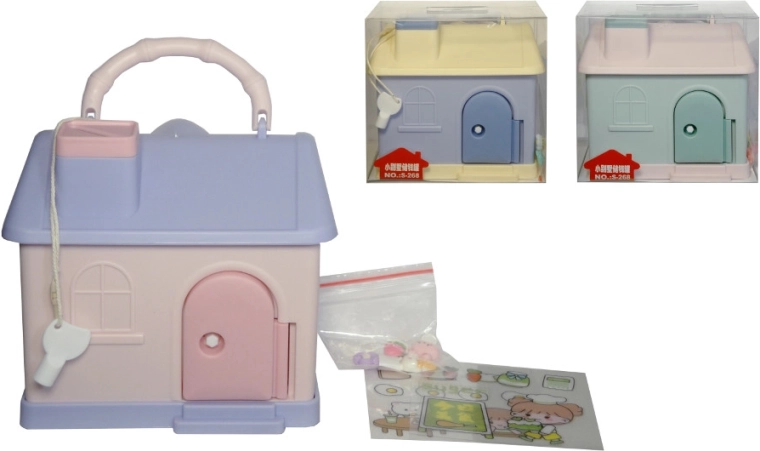 Hucha infantil en forma de casita con llave y asa