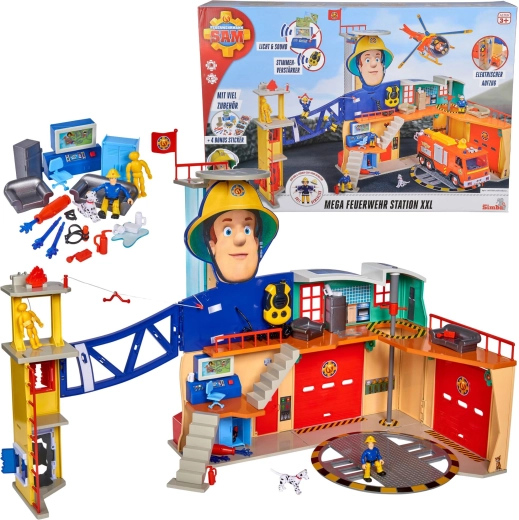 Bombero Sam, gran estación de bomberos XXL con torre de entrenamiento y accesorios
