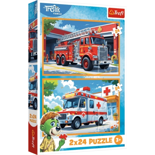Set de puzles 2×24 piezas – camión de bomberos y ambulancia