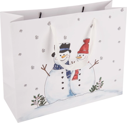 Bolsa de papel para regalo con muñeco de nieve 32 × 12 × 26 cm